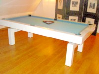 billard transformable en table: Billard Arcade contemporain laque blanc pieds en arche 3 en 1 powder blue bondues
