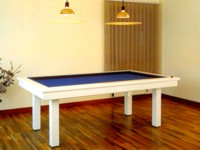 billard table: Billard laque blanc Loft de style moderne francais 2m30 tapis simonis bleu