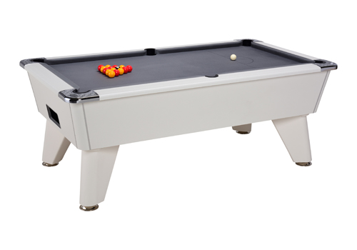 Photo et descriptif: Billard pool Anglais dpt oméga blanc tapis gris 7ft