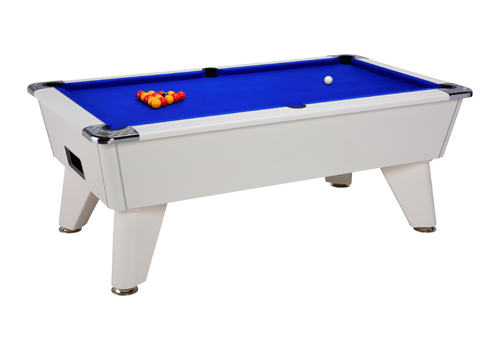 Photo et descriptif: Billard professionnel Omega blanc tapis bleu 