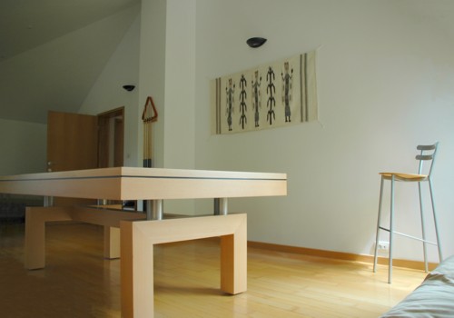 Photo et descriptif: Billard table contemporain americain Arcade hetre naturel tapis noir Brabant Wallon 