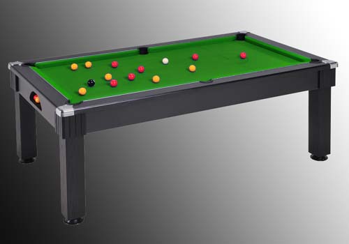 Photo et descriptif: billard pool anglais transformable en table windsor noir tapis vert
