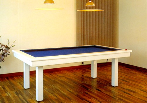 Photo et descriptif: Billard laque blanc Loft de style moderne francais 2m30 tapis simonis bleu