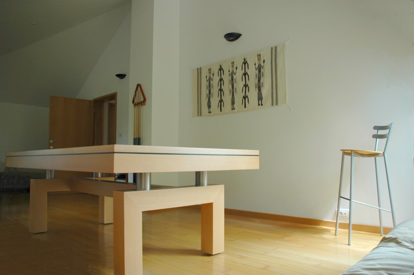 Billard table contemporain americain Arcade hetre naturel tapis noir Brabant Wallon 