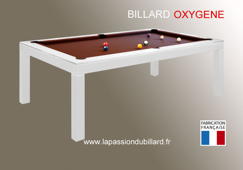 Billard Oxygene chassis en acier laque blanc transformable en table, tapis chocolat