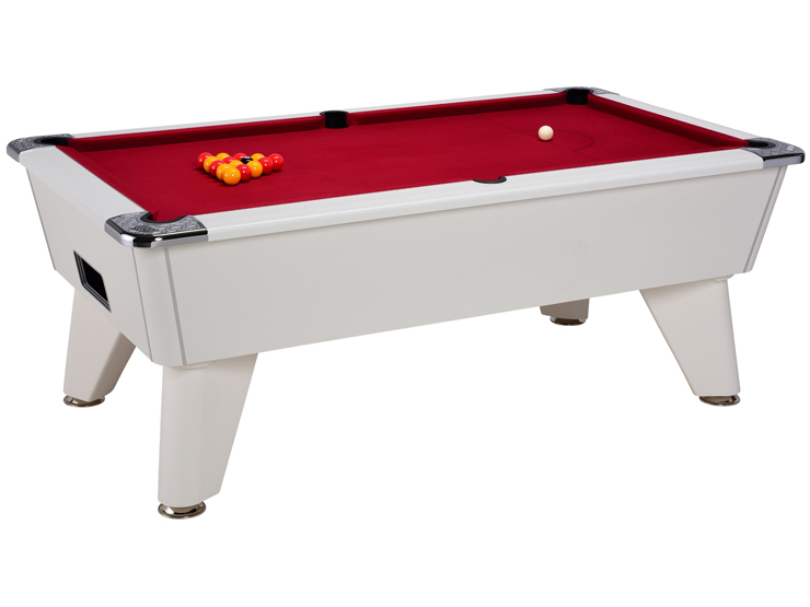 Billard Omga 2.0 pool Anglais blanc tapis rouge 7ft