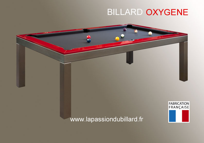 Billard table Oxygene version inox cadre laque rouge tapis gris ardoise Valenciennes